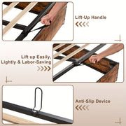 Rustic Wooden Lift-Up Storage Bed Frame with Charging Station, Drawers & Shelves – Noise-Free, No Box Spring Needed