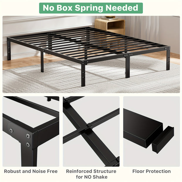 Metal Bed Frame – Sturdy Platform with Storage, No Box Spring Needed (Twin/Full/Queen/King)