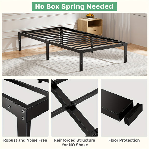 Metal Bed Frame – Sturdy Platform with Storage, No Box Spring Needed (Twin/Full/Queen/King)