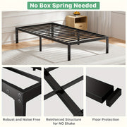 Metal Bed Frame Support Sturdy Platform Mattress Foundation with Under Storage Space No Box Spring Needed Black Full Queen King Twin Size