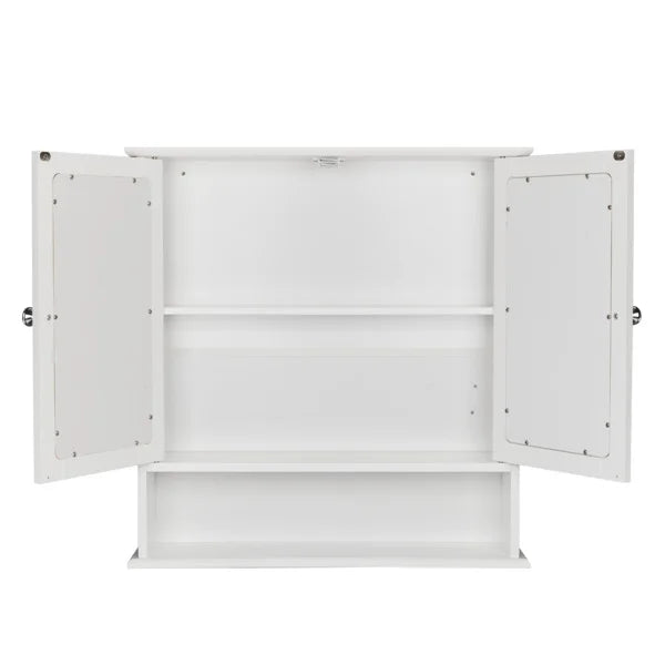 DB White Indoor Wall-Mounted Double Door Cabinet Rectangular LED Illuminated Bathroom Mirror IP44 Rated for Kitchen Use