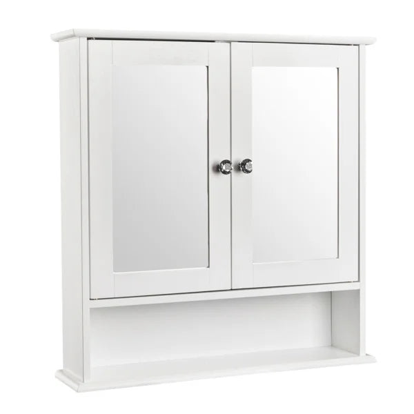 DB White Indoor Wall-Mounted Double Door Cabinet Rectangular LED Illuminated Bathroom Mirror IP44 Rated for Kitchen Use