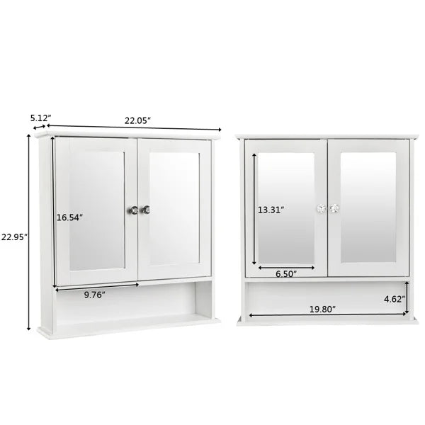 DB White Indoor Wall-Mounted Double Door Cabinet Rectangular LED Illuminated Bathroom Mirror IP44 Rated for Kitchen Use