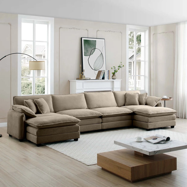 Modern 4-Seater U-Shape Corduroy Sofa Premium Soft Fabric with 2 Ottomans for Living Room