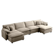Modern 4-Seater U-Shape Corduroy Sofa Premium Soft Fabric with 2 Ottomans for Living Room