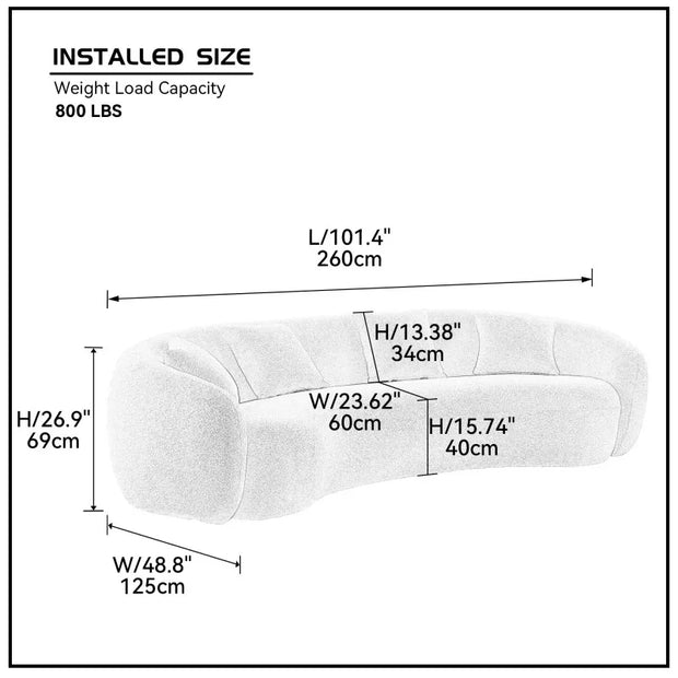 Curved Five Seater Sectional Sofa Set Corduroy Upholstered Tufted Modern Design Thick Padding Apartment-Friendly