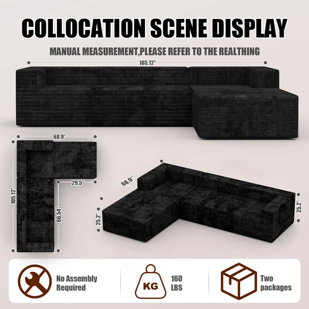 Compressed Sofa in a Box Vacuum Modular L Shape 3-seater  Living Room Furniture Sectional Sofa