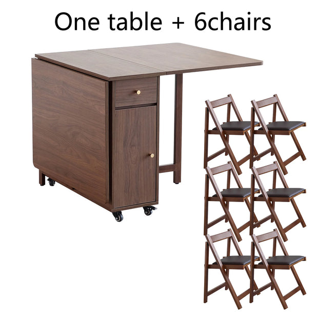Folding Dining Table with 2 Drawers & 4 Wheels – Space-Saving Kitchen & Living Room Table