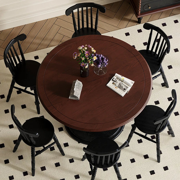 Middle Ancient Style French Retro Pure Solid Wood Round Dining Table American Round Furniture Mesa Comedor Extensible Restaurant
