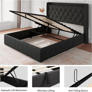 iPormis Queen Size Lift-Up Storage Bed Frame with Charging Station & Tufted Upholstered Headboard