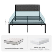 HOOMIC Metal Bed Frame with Upholstered Finely Stitched Headboard, Linen Fabric, Sturdy Foundation, No Box Spring Needed