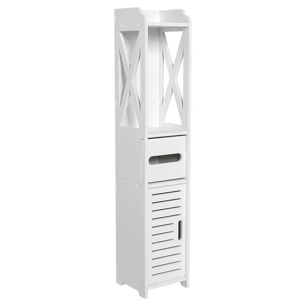 80x15.5x15CM Bathroom Toilet Furniture Cabinet White Wood Cupboard Shelf Tissue Storage Rack