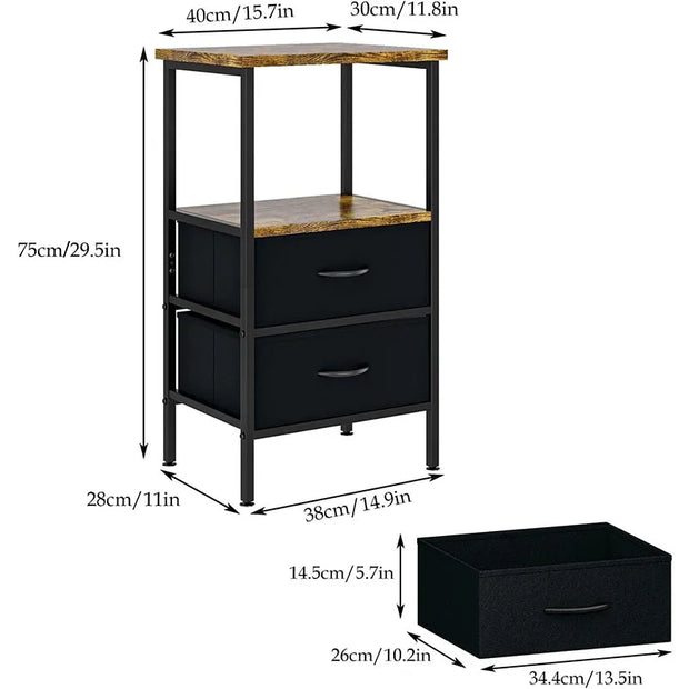 Side Table Bedside Table with 2 Fabric Storage Drawers – Nightstand for Bedroom, Living Room & Dorm
