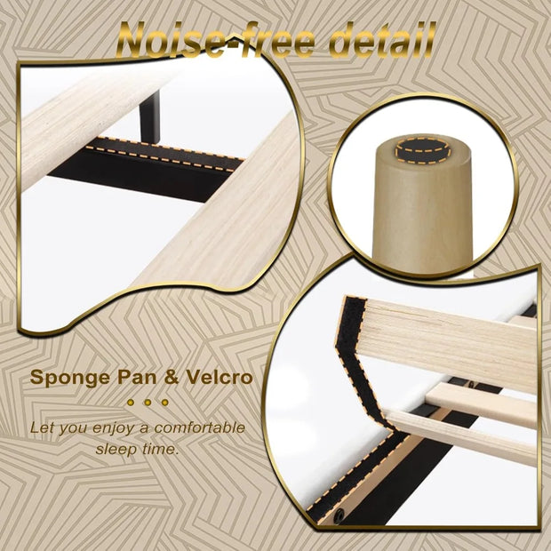 Queen Size Bed Frame, Velvet Upholstered Platform with Headboard, Easy Assembly, No Box Spring Needed, Non-Slip and Noise-Free w