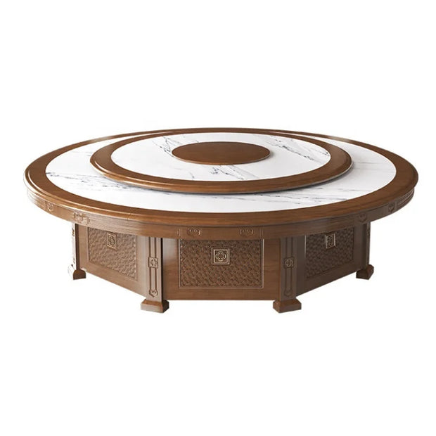 20-Seater Electric Large Round Hotel Dining Table – Solid Wood Commercial Banquet Table