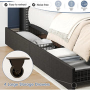 Maupvit Queen Size Upholstered Bed Frame with 4 Storage Drawers, 2-Tier Headboard, RGB LED Light & Charging Station