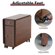 Folding Dining Table with 2 Drawers and 4 Wheels for Living Room,Kitchen, Farmhouse, Space Saving Table