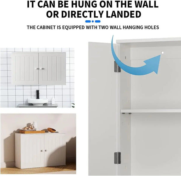 EFAN Storage Cabinet, Freestanding/Wall Mounted Bathroom Unit with Adjustable Shelf, Multi-purpose Waterproof Cupboard Furniture