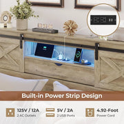 Hasuit Farmhouse Bed Frame King Size with Storage Bookcase Headboard, Wooden King Bed with LED Lights, Charging Station, 2 Drawe