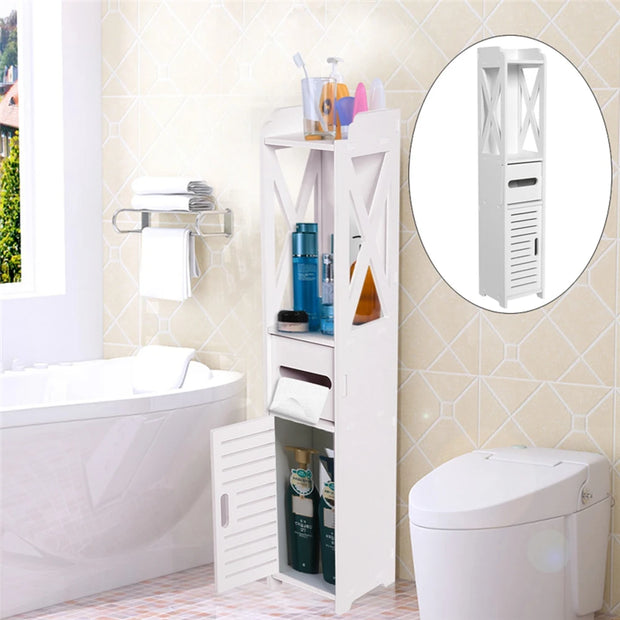 80x15.5x15CM Bathroom Toilet Furniture Cabinet Cupboard Shelf Tissue Storage Rack White Wood-Plastic Board
