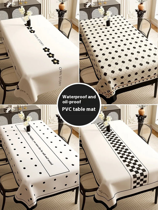 Dining table tablecloth waterproof and oil-proof leave-in pvc dining  mat light luxury high-end desktop tablecloth dining