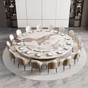 20 Seater Hotel Dining Table Electric Large Round Table Commercial Banquet Solid Wood Dinner Table