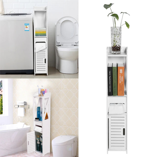 80x15.5x15CM Bathroom Toilet Furniture Cabinet Cupboard Shelf Tissue Storage Rack White Wood-Plastic Board