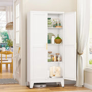 Metal Pantry Cabinet, Kitchen Pantry Storage Cabinets with 2 Door and 3 Adjustable Shelves, White Kitchen Pantry Cabinet