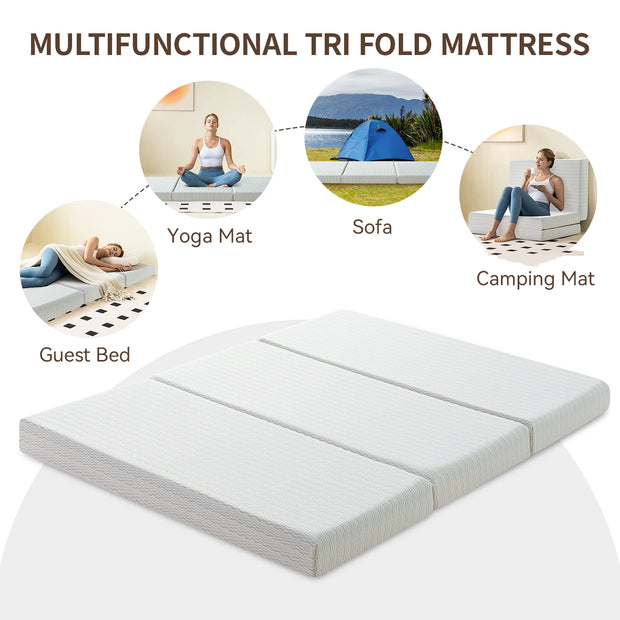 Hcore 1 PC Tri fold Memory Foam Mattress, 6 Inch Fold Up Mattress with Storage Bag, Full Folding Mattress for Floor, Guest Beds
