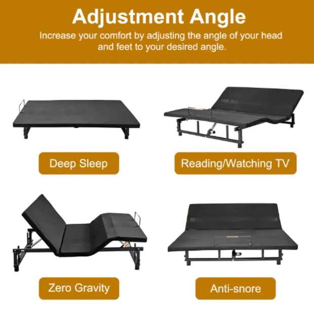 Queen Adjustable Bed Base Frame – Foot Incline, Wireless Remote, USB Ports & Underbed Nightlights