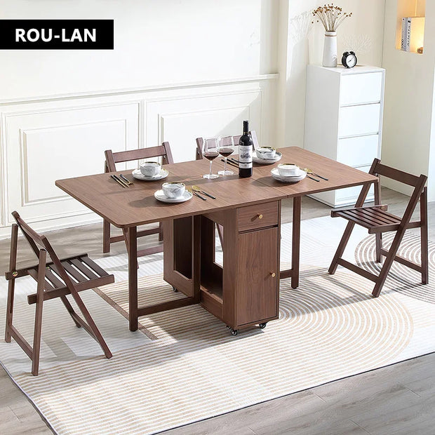 Folding Dining Table with 2 Drawers & 4 Wheels – Space-Saving Kitchen & Living Room Table