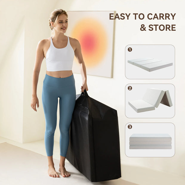 Hcore 1 PC Tri fold Memory Foam Mattress, 6 Inch Fold Up Mattress with Storage Bag, Full Folding Mattress for Floor, Guest Beds