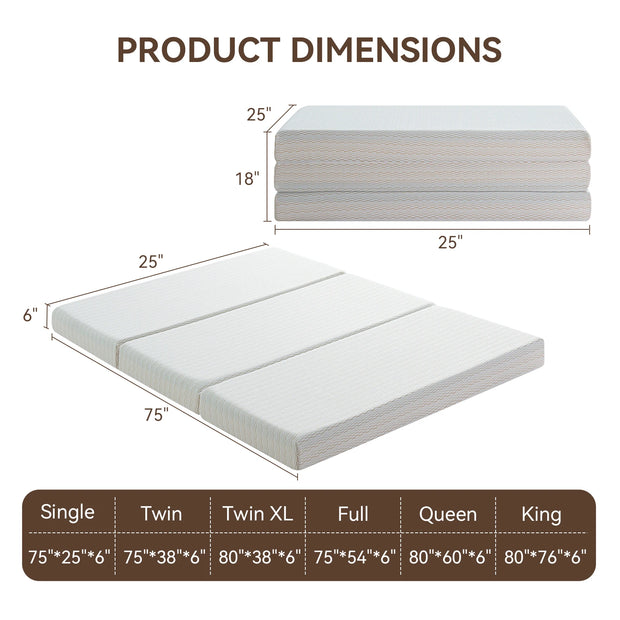 Hcore 1 PC Tri fold Memory Foam Mattress, 6 Inch Fold Up Mattress with Storage Bag, Full Folding Mattress for Floor, Guest Beds