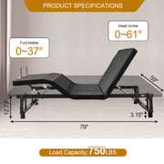 Adjustable Bed Base Frame Queen Bed Frame With  And Foot Incline Wireless Remote 4 Ports USB UnderBed Nightlights Zero Gravity
