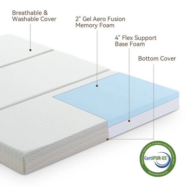 Hcore 1 PC Tri fold Memory Foam Mattress, 6 Inch Fold Up Mattress with Storage Bag, Full Folding Mattress for Floor, Guest Beds