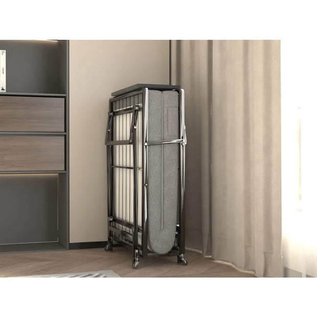 Metal Folding Bed Frame with Foam Mattress of Pockets Easy Storage and Movable with 4 Castors
