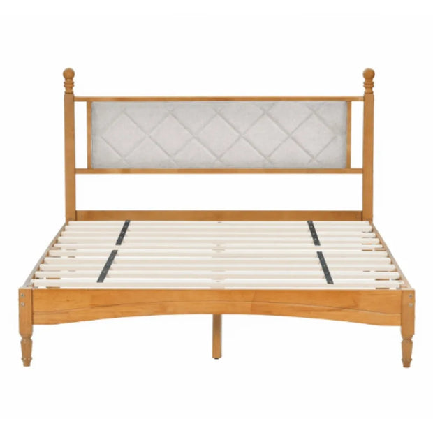 Wood Bed Frame With Fabric Upholstered board