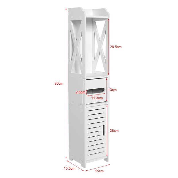 80x15.5x15CM Bathroom Toilet Furniture Cabinet Cupboard Shelf Tissue Storage Rack White Wood-Plastic Board