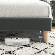 Bed Frame, Platform Bed Frame with Velvet Upholstered Headboard, No Box Spring Needed, Sturdy Metal Support, Noise Free
