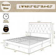 Queen Size Bed Frame, Velvet Upholstered Platform with Headboard, Easy Assembly, No Box Spring Needed, Non-Slip and Noise-Free w