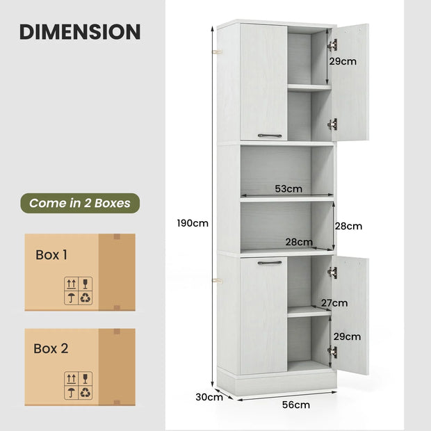 GOFLAME Kitchen Pantry Cabinet 190cm Tall Freestanding Cupboard w/Doors
