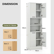 GOFLAME Kitchen Pantry Cabinet 190cm Tall Freestanding Cupboard w/Doors