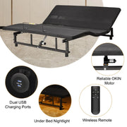 Adjustable Bed Base Frame Queen Bed Frame With  And Foot Incline Wireless Remote 4 Ports USB UnderBed Nightlights Zero Gravity