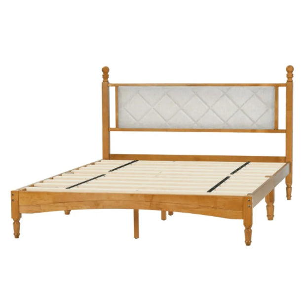 Wood Bed Frame with Fabric Upholstered Headboard – Stylish & Sturdy Platform
