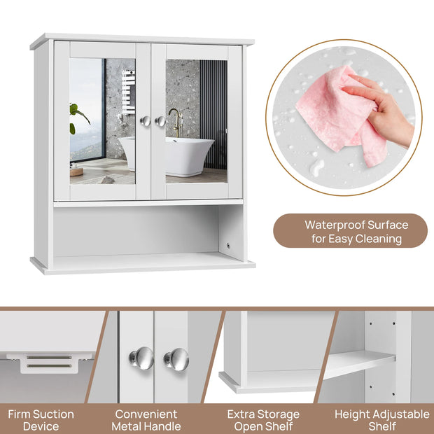 Bathroom Cabinet Wall-Mounted Storage Cabinet Modern Toilet Cupboard Storage Unit with Double Mirror Door Adjustable Shelf White