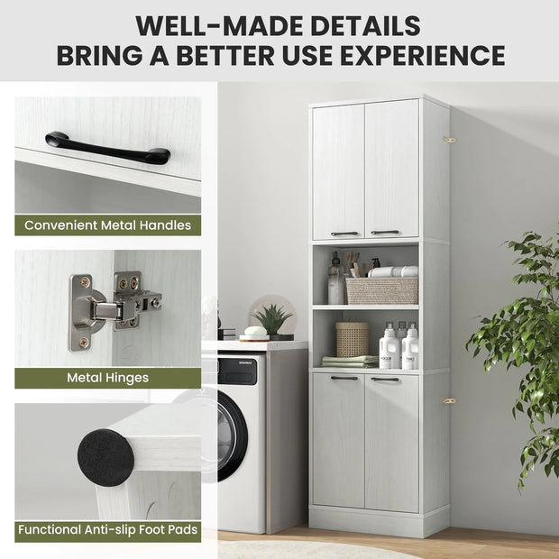 GOFLAME Kitchen Pantry Cabinet 190cm Tall Freestanding Cupboard w/Doors