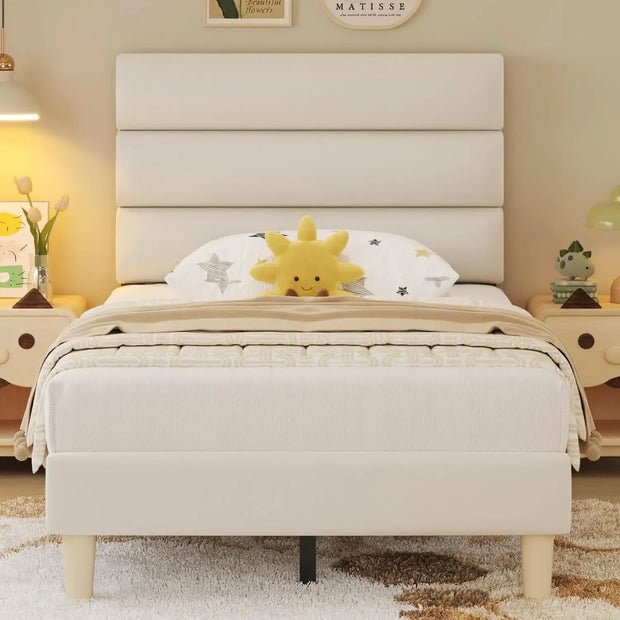 Bed Frame, Platform Bed Frame with Velvet Upholstered Headboard, No Box Spring Needed, Sturdy Metal Support, Noise Free