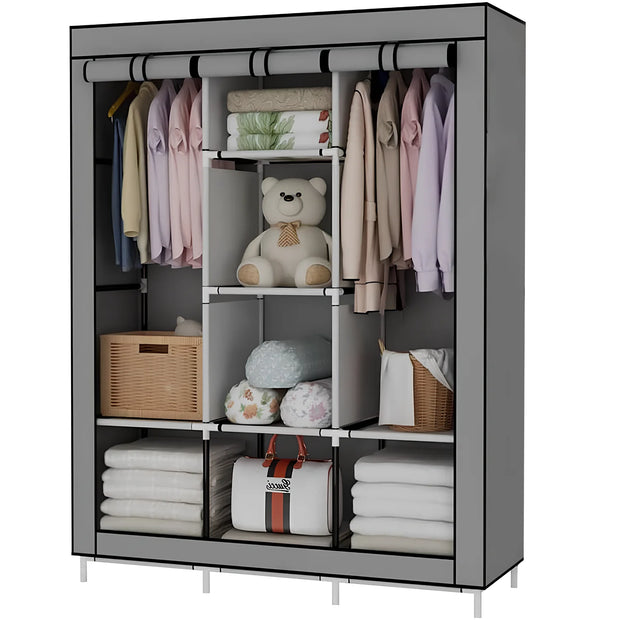 Canvas Wardrobe Clothes Closet Organizer Portable Storage Cupboard for Bedroom  128*45*170cm Fabric Closet
