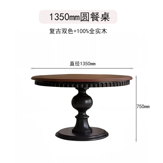 Middle Ancient Style French Retro Pure Solid Wood Round Dining Table American Round Furniture Mesa Comedor Extensible Restaurant