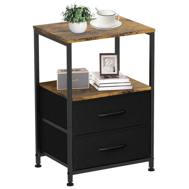 Side Table Bedside Table with 2 Fabric Storage Drawers – Nightstand for Bedroom, Living Room & Dorm